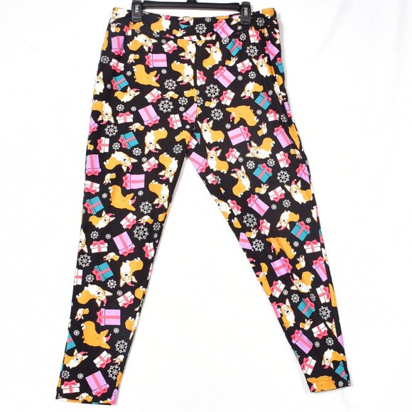 Terra & Sky Women's Plus Size 1X 16W-18W Corgi Dog Print Christmas Leggings - Picture 1 of 5
